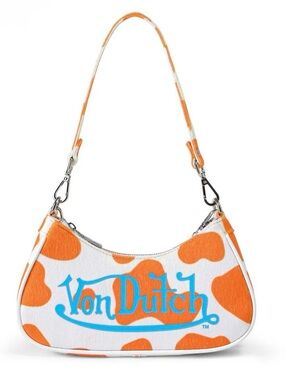 Von Dutch White Shoulder Bag with Orange Spots and Blue Logo